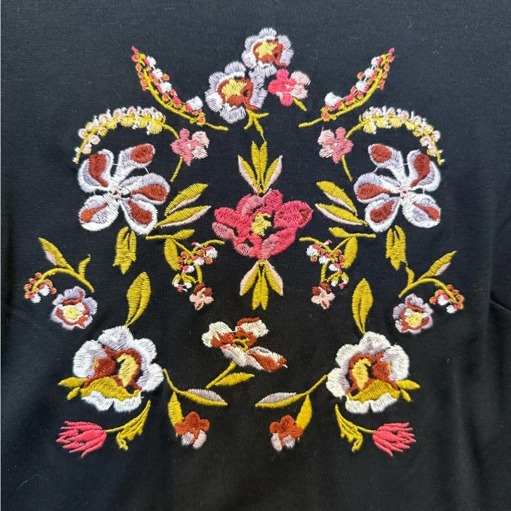 LOFT Black Dress with Colorful Floral Embroidery - Picture 3 of 8